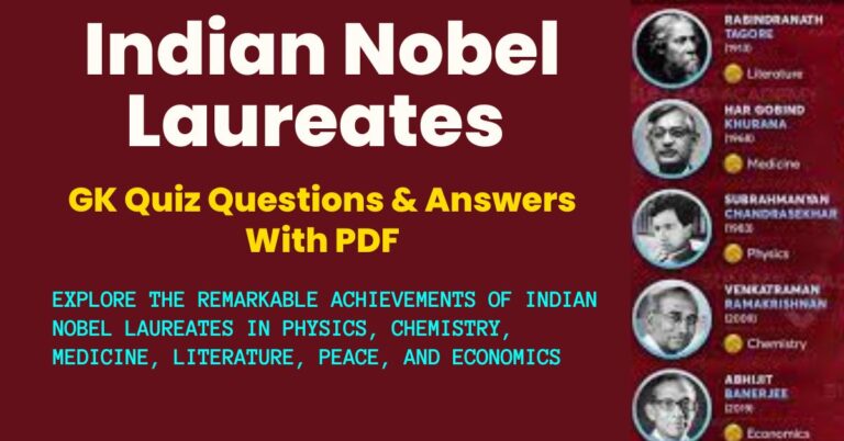 Indian Nobel Laureates GK Questions And Answers With PDF Download